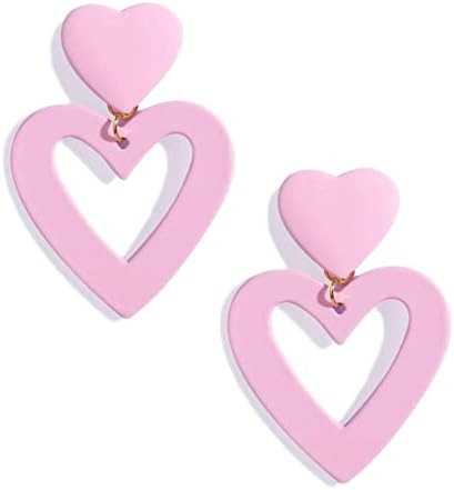 Double Heart Earrings Dangling Heart Drop Earrings For Women Love Heart Dangle Earrings Birthday ... | Amazon (US)