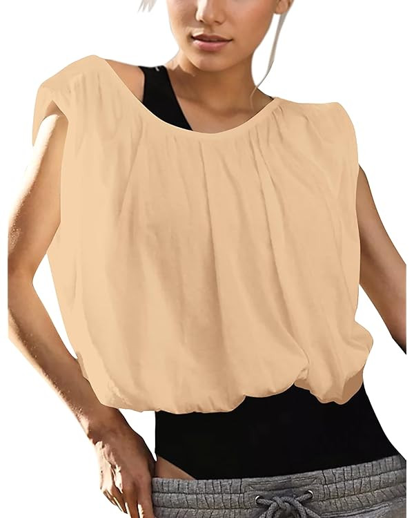 MISSACTIVER Women’s Bubble Crop Tank Tops Oversized Sleeveless Workout Cropped Top Backless Cre... | Amazon (US)