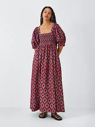 Kemi Telford Geo Print Cotton Maxi Dress, Pink | John Lewis (UK)