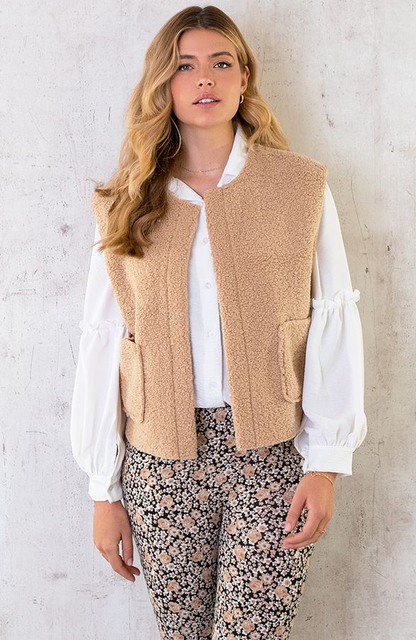 Gilet Pocket Teddy Beige | Themusthaves.nl | The Musthaves (NL)