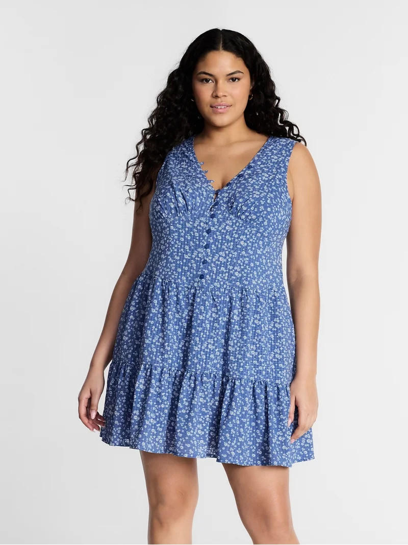 Kacey Lee Women's Sleeveless Tiered V Neck Dress, Sizes XS-XXL | Walmart (US)