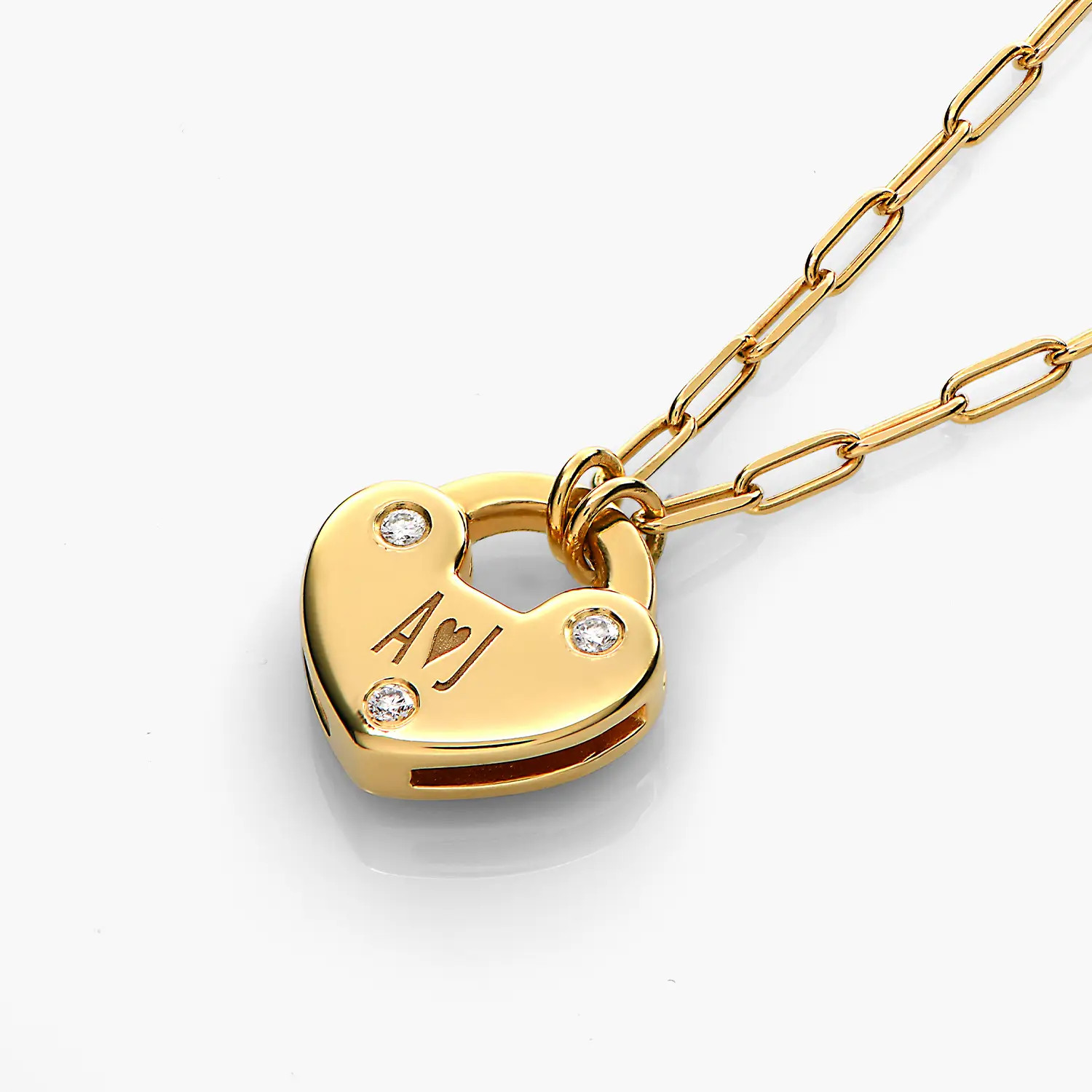 Heart Charm Lock Necklace with Diamonds - Gold Vermeil | Oak & Luna (US)