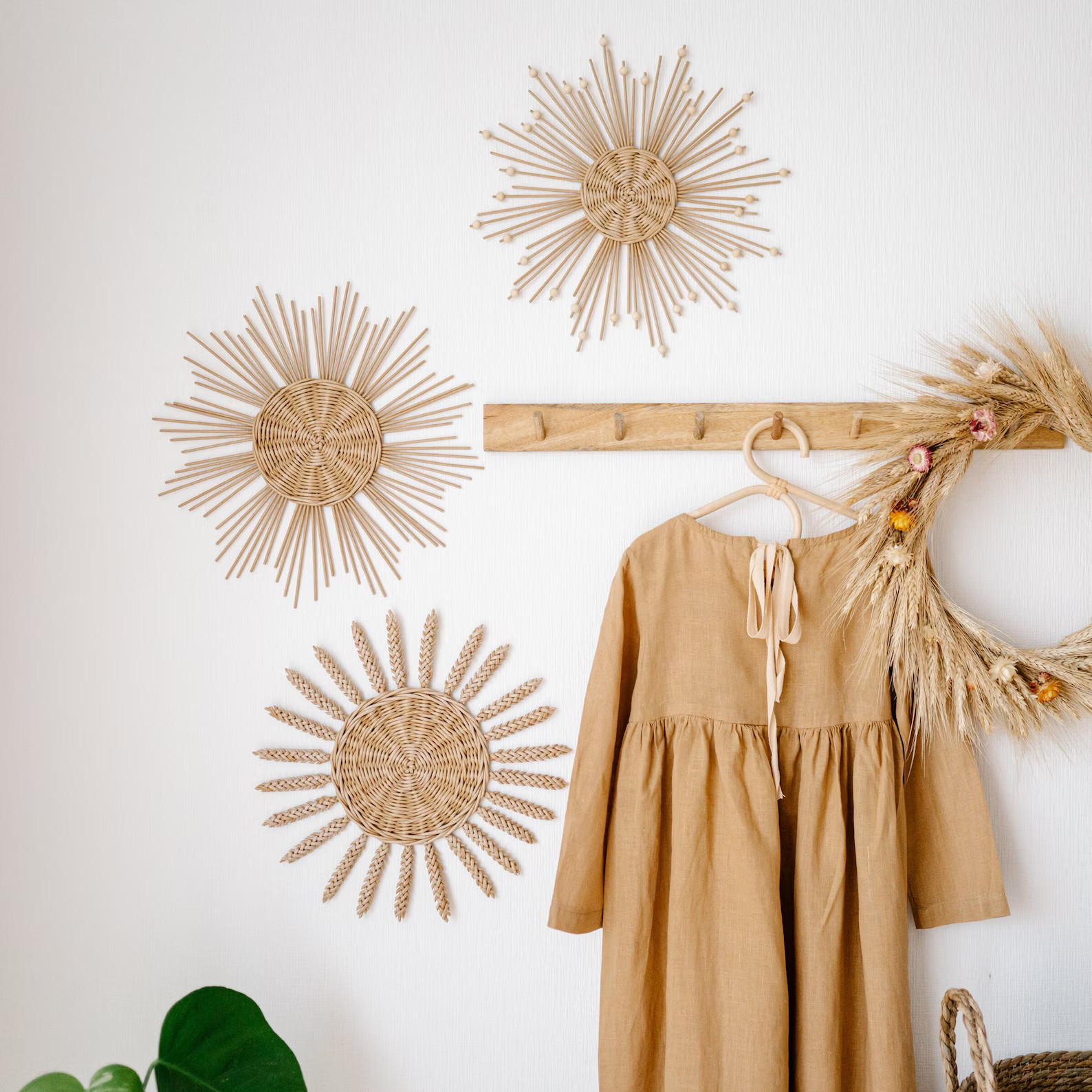 Sun wall hanging Wall baskets set of 3 Sun wall decor Boho nursery sun basket Wicker Wall basket ... | Etsy (US)