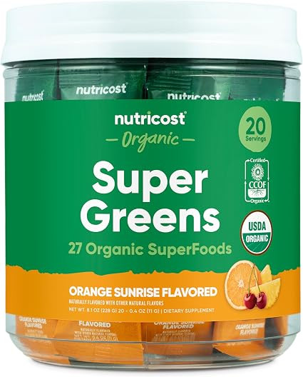 Nutricost Organic Super Greens (Orange Sunrise Flavored) 20 Stickpacks - Gluten-Free, Non-GMO | Amazon (US)