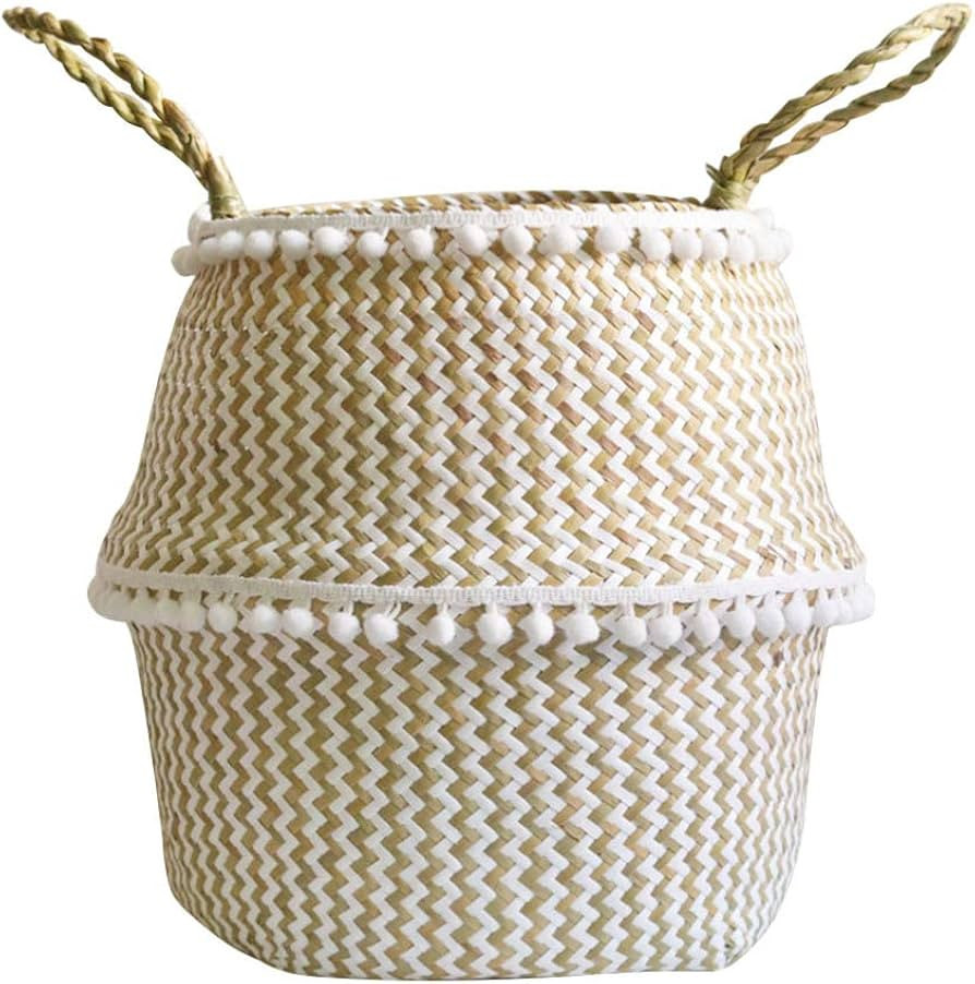NUOBESTY Natural Round Seagrass Belly Basket with Handles for Storage Nursery Laundry Picnic Plan... | Amazon (US)