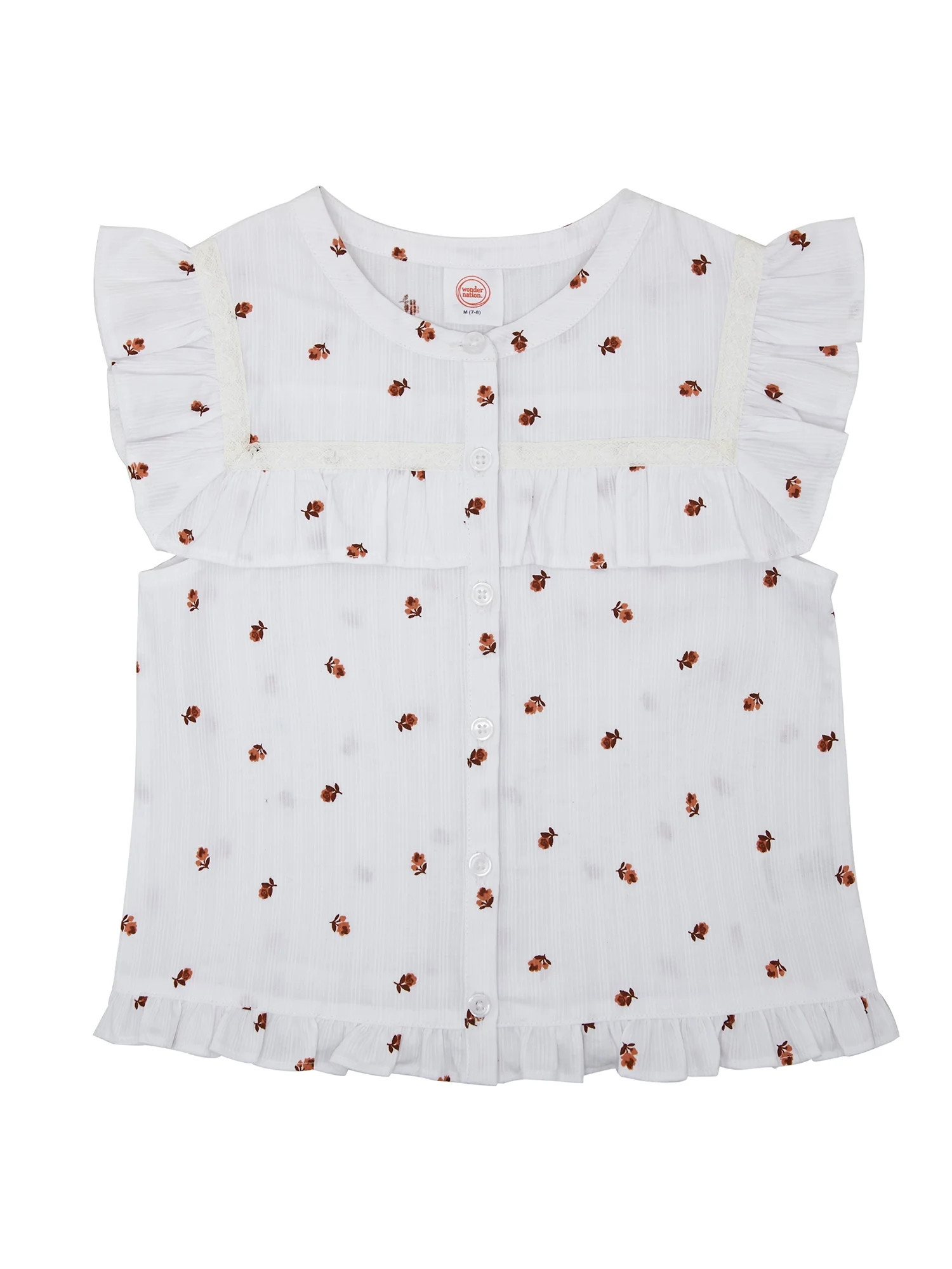 Wonder Nation Girls Lace Trim Ruffle Sleeve Top, Sizes 4-18 & Plus | Walmart (US)