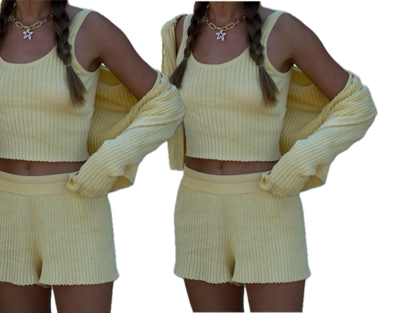 Outfit linked 🫶🏼 yellow knit rib coord, shorts, crop top, cardigan 

#LTKsummer #LTKuk #LTKeurope