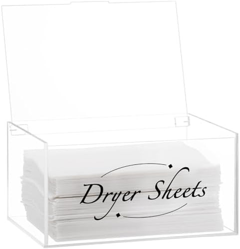 Laundry Sheet Holder - Clear Acrylic Dispenser with Lid, Dryer Sheet Box for Laundry Room | Amazon (US)