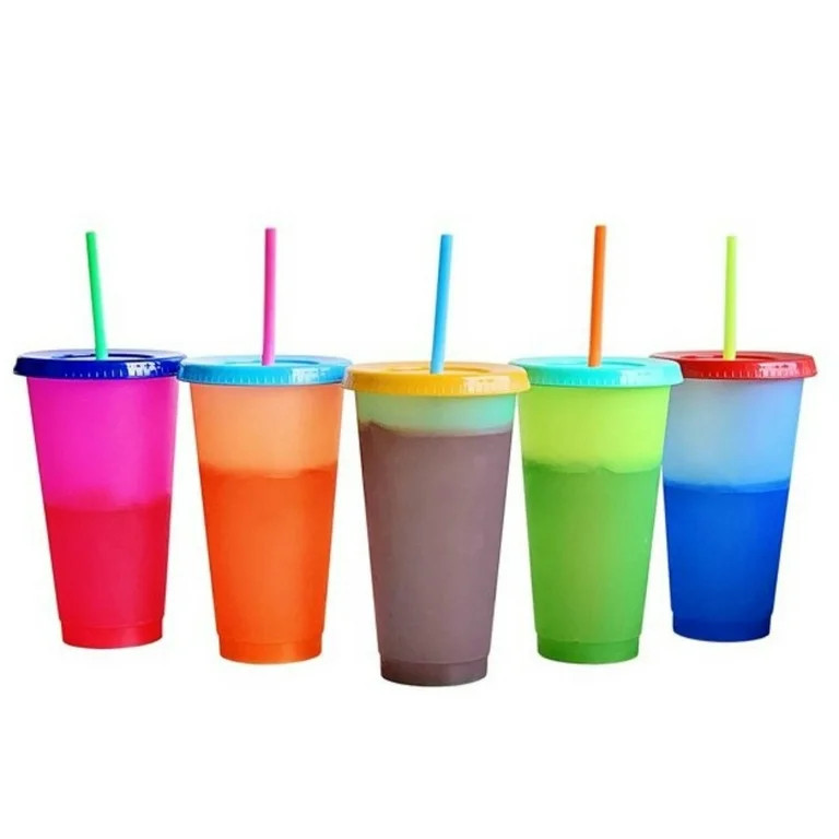 Reusable Color Changing Cups with Lids & Straws, Happon 24 oz Plastic Tumblers, Iced Coffee Tumbl... | Walmart (US)