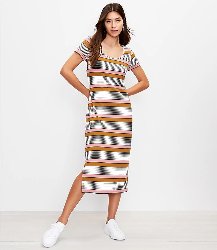 Striped Scoop Neck Midi Dress | LOFT | LOFT