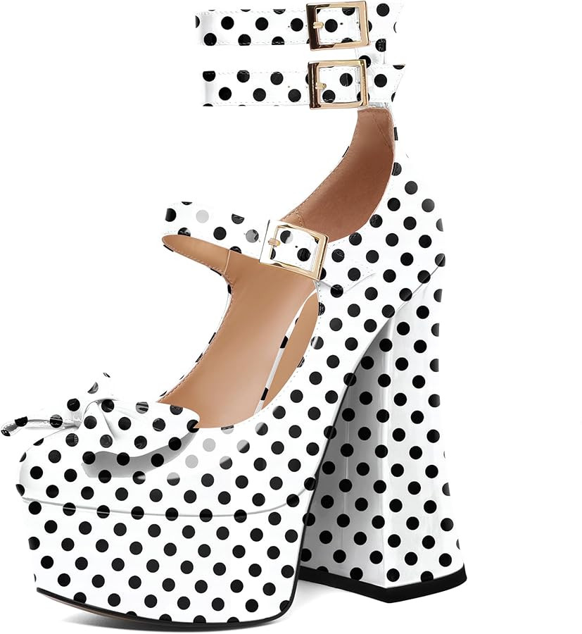 Soireelady Women Platform Heels Chunky Heel Pumps Round Toe Mary Jane High Heels with Ankle Strap... | Amazon (US)