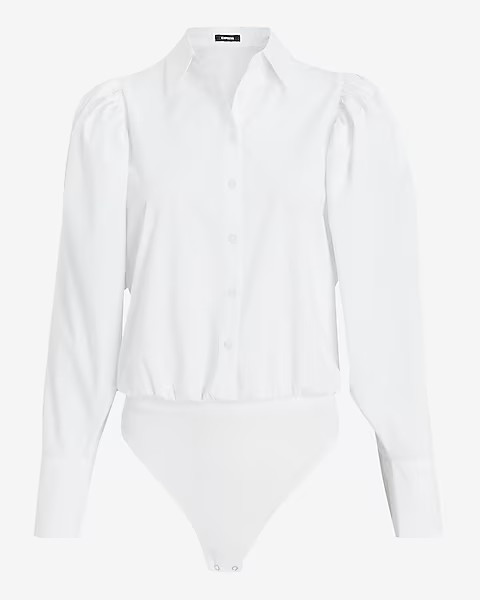 Poplin Puff Sleeve Portofino Bodysuit | Express
