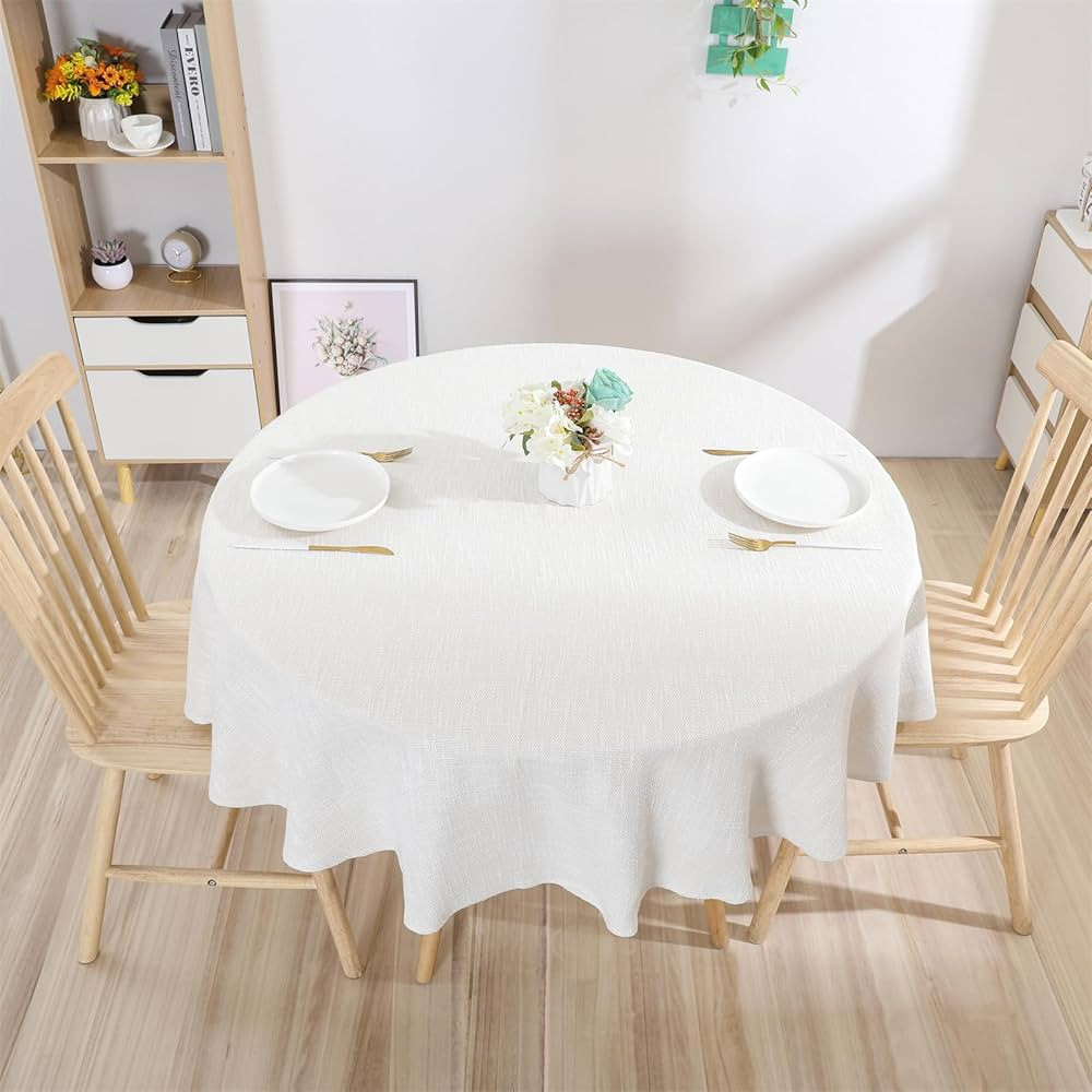 Linen Textured Round Tablecloth Solid Color Cotton Linen Heavy Duty Fabric Water Resistant Table ... | Amazon (US)