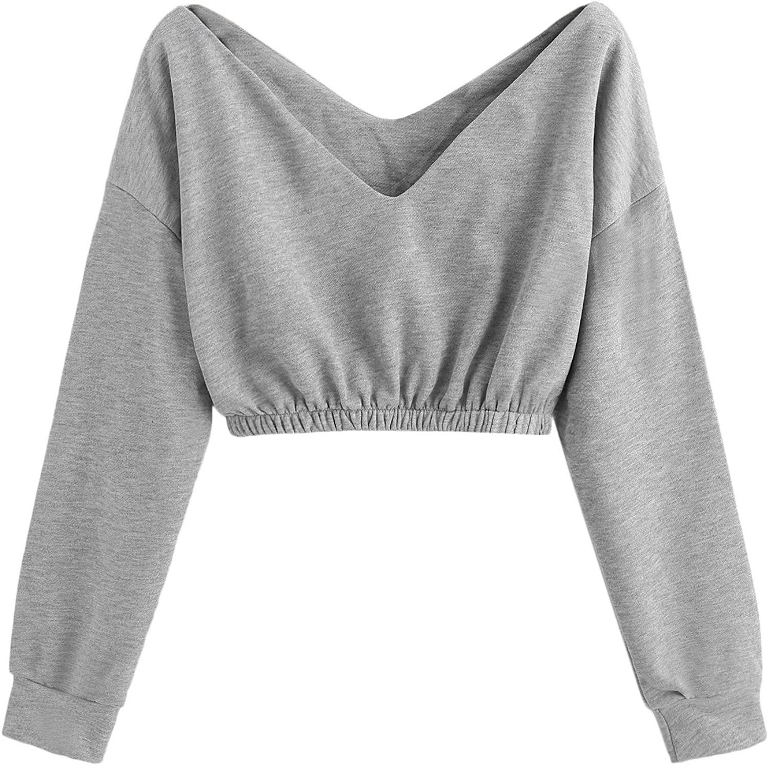 Verdusa Women's V Neck Pullover Long Sleeve Crop Top Sweatshirt | Amazon (US)