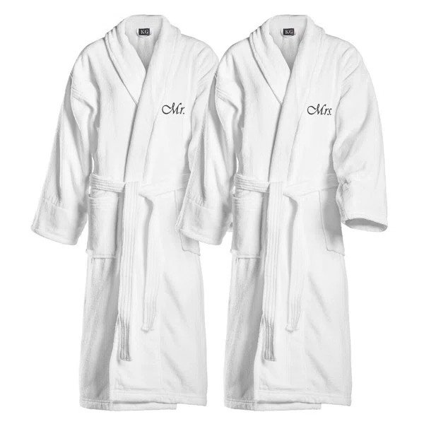 2 Piece Elegant Embroidered 100% Cotton Velour Bathrobe Set | Wayfair North America