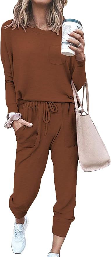 Bofell Lounge Sets for Women Two Piece Travel Outfits Sweatsuits 2 Piece Fashion 2024 Trendy Paja... | Amazon (US)