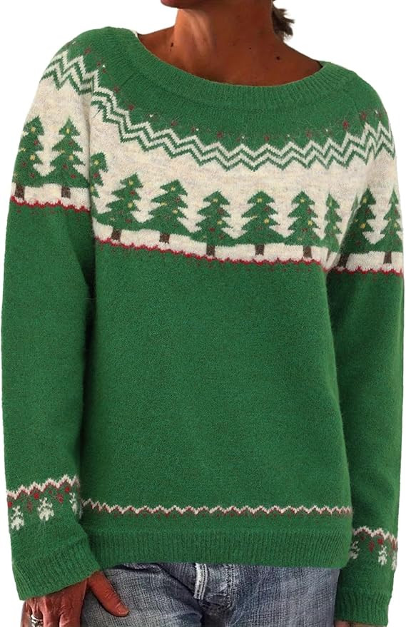 Womens Fair Isle Sweaters Fall Winter Trendy Vintage Sweater Seniors Crewneck Knit Wool Pullover ... | Amazon (US)