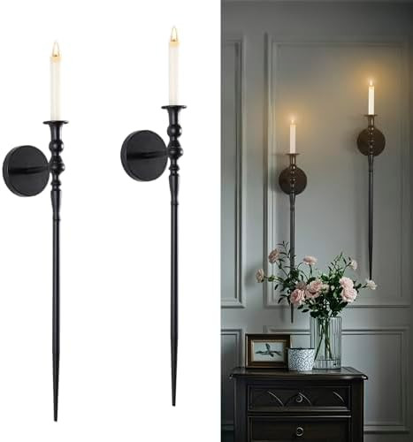 Tim&Lin Wall Sconce Candlestick Holder Set of 2, Large Black Scepter Gothic Design Metal Wall Can... | Amazon (US)