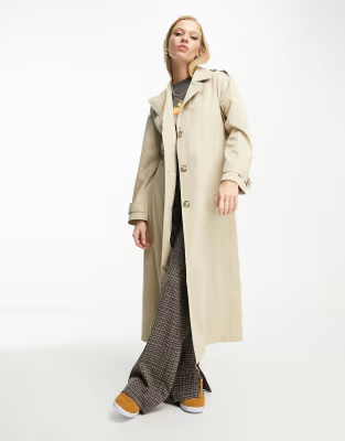 ONLY longline trench coat in stone | ASOS (Global)