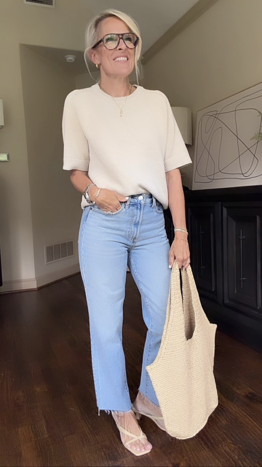 Back in stock!! 
I check almost every single day for these denim to come back! So good! 
Rigid straight leg - $60
And rival premium denim they are that good!.
The fit is true to size I’m wearing my usual 27 and they come into length options. I am wearing regular. 

And this 100% organic cotton sweater is a new arrival @Quince !! I sized up one size 2, a medium 
Sleeve length is fantastic, this color is speckled beige
$40 for organic cotton sweater!! ￼￼￼￼￼

#LTKootd #LTKOver40 #LTKmomlife