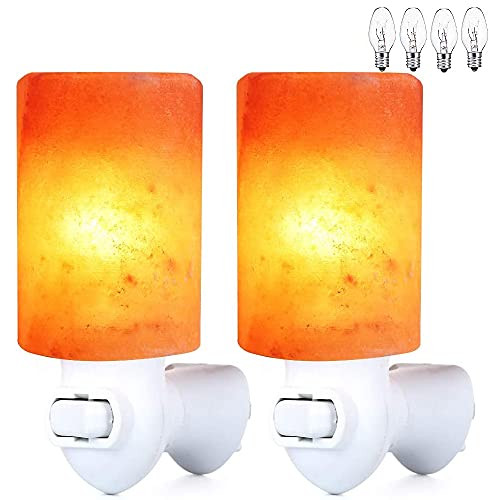 pursalt Himalayan Salt Lamp Plug in Night Light 2 Pack, 360 Degree Adjustable Wall Plug & Extra 4 Replacement Bulbs Bathroom Bedroom Night Light, Pink Crystal Rock Salt Hand Crafted Cylinder Size | Amazon (US)
