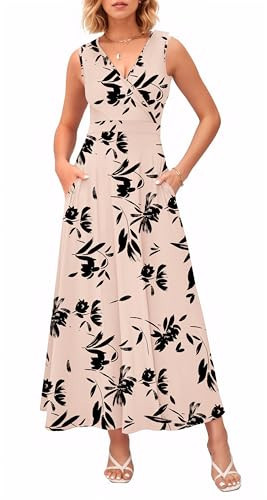 MISFAY Summer Maxi Dresses for Women 2025 Cruise Flowy Dress Vacation Long Sundress with Pockets Summer Travel Tank Dress(Shadow Flower Brown,L) | Amazon (US)