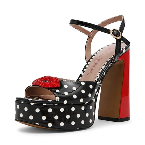 Betsey Johnson Women's Allyson Platform Heeled Sandal, White Black Polka Dot, 10 M | Amazon (US)