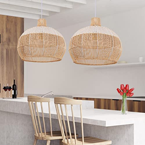 Arturesthome White Handwoven Rattan Boho Pendant Lighting Fixtures, Wicker Hanging Ceiling Light ... | Amazon (US)