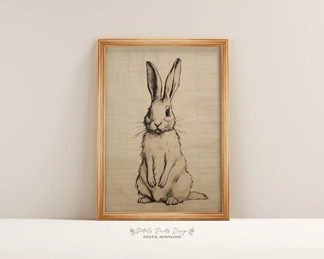 Vintage Downloadable Spring Wall Art, Rustic Printable Rabbit Art, Vintage Easter Prints, Vintage... | Etsy (US)