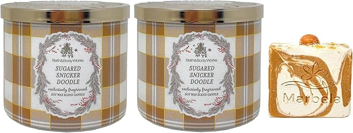 Bath & Body Works Sugared Snickerdoodle 2 Piece 3-Wick Scented Candle Set with a Peach Gardenia B... | Amazon (US)