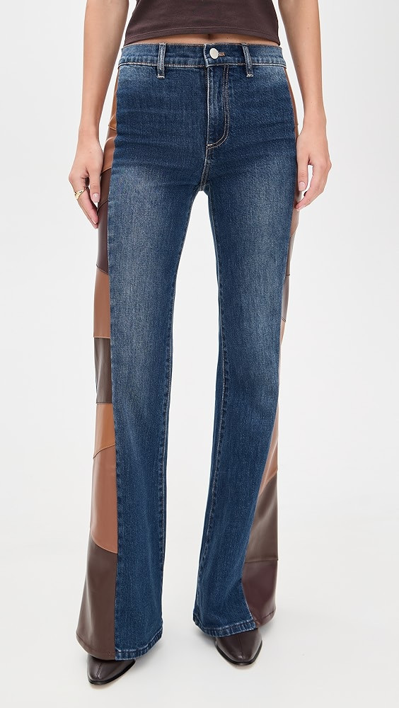 Faux Leather Patchwork Wide Leg Flare Jeans | Shopbop