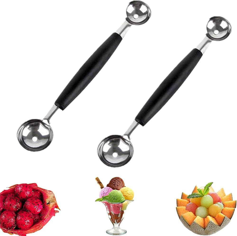 2 Pack Double Ended Headed Fruit Icecream Ball Spoon,Stainless Steel Melon Baller,Smooth Round Me... | Amazon (US)