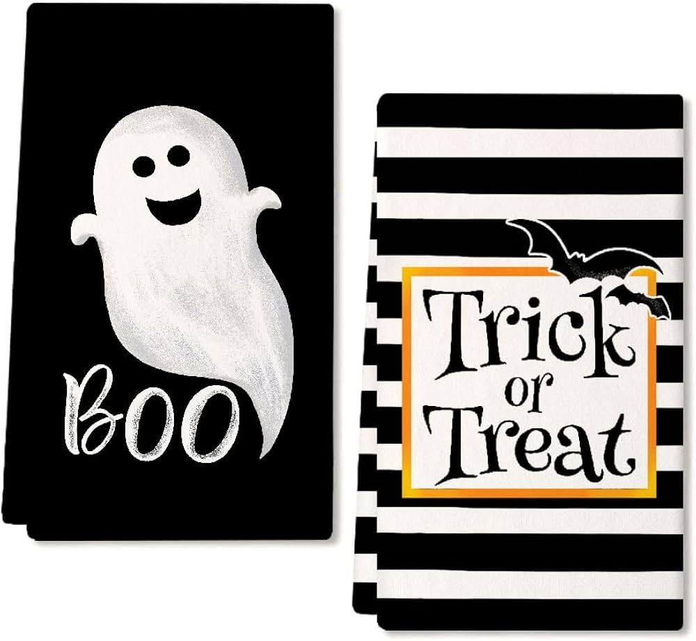 ARKENY Halloween Kitchen Towels for Halloween Decorations,Black Bats Ghost Trick or Treat Saying ... | Amazon (US)