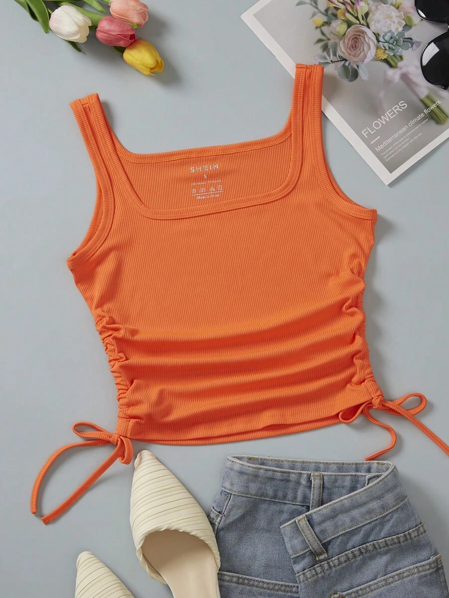 Glimmora Drawstring Side Crop Tank Top | SHEIN