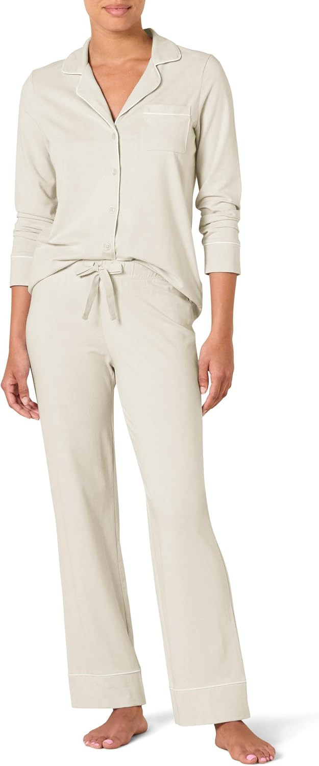 Amazon Essentials Women's Long Sleeve Cotton Modal Pajama Set, Loungewear with Full-Length Bottom | Amazon (US)