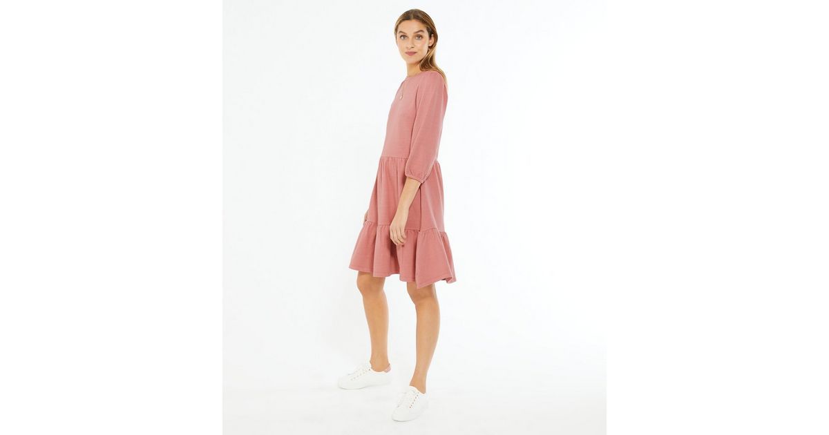 Pale Pink Acid Wash Jersey Tiered Smock Dress
						
						Add to Saved Items
						Remove from S... | New Look (UK)