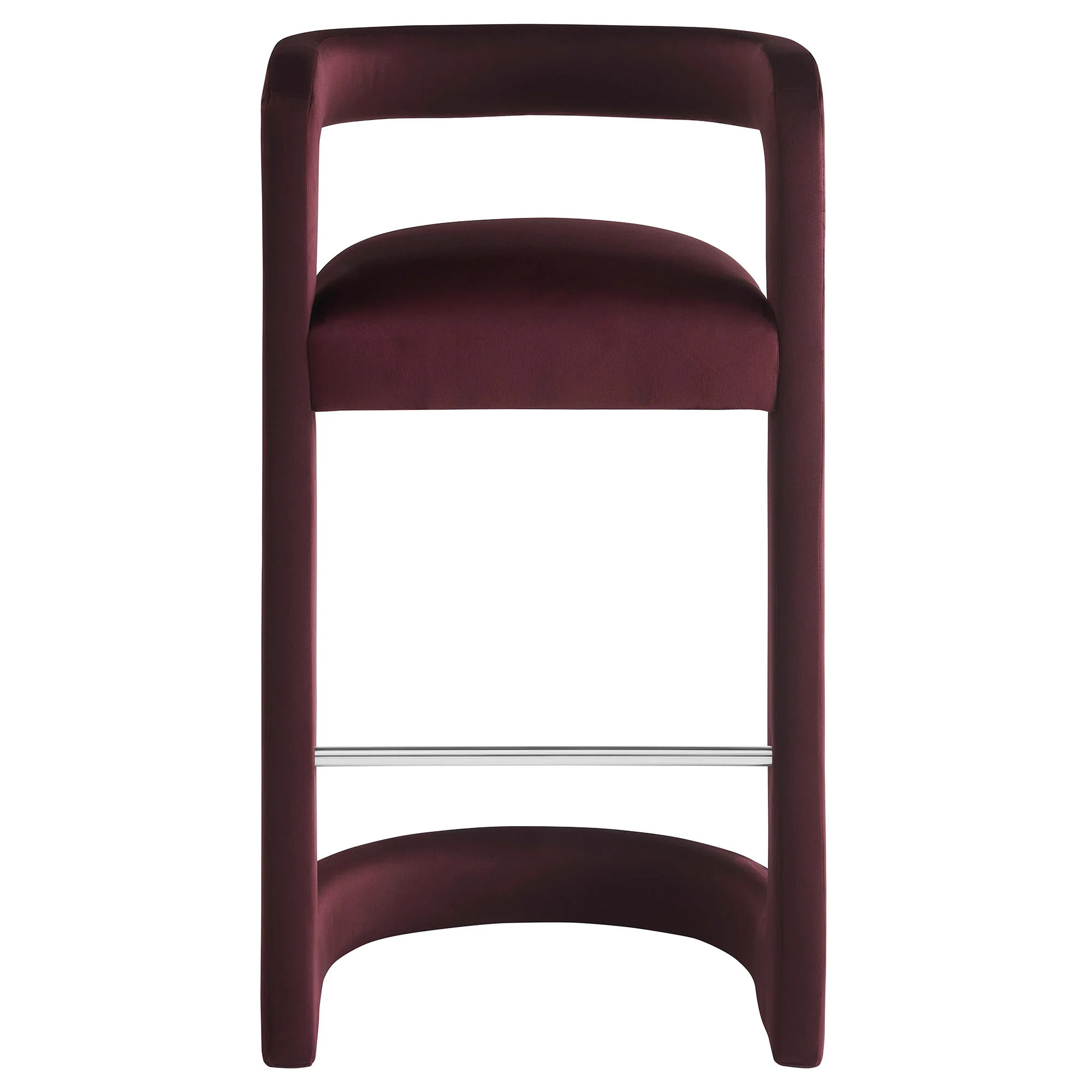 Burgundy performance velvet bar stool with curved open back