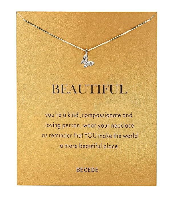 BECEDE Friendship Clover Necklace Unicorn Good Luck Elephant Butterfly Palm Aliens Lotus Cat-Ears... | Amazon (US)
