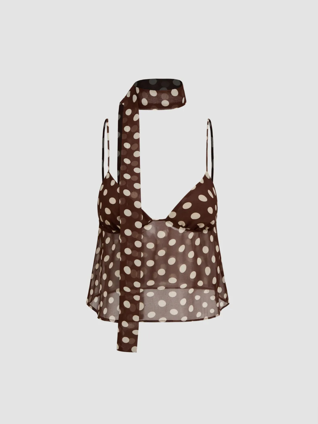 Chiffon Chiffon Sweetheart Polka Dot Crop Cami Top With Scarf For Daily Casual | Cider