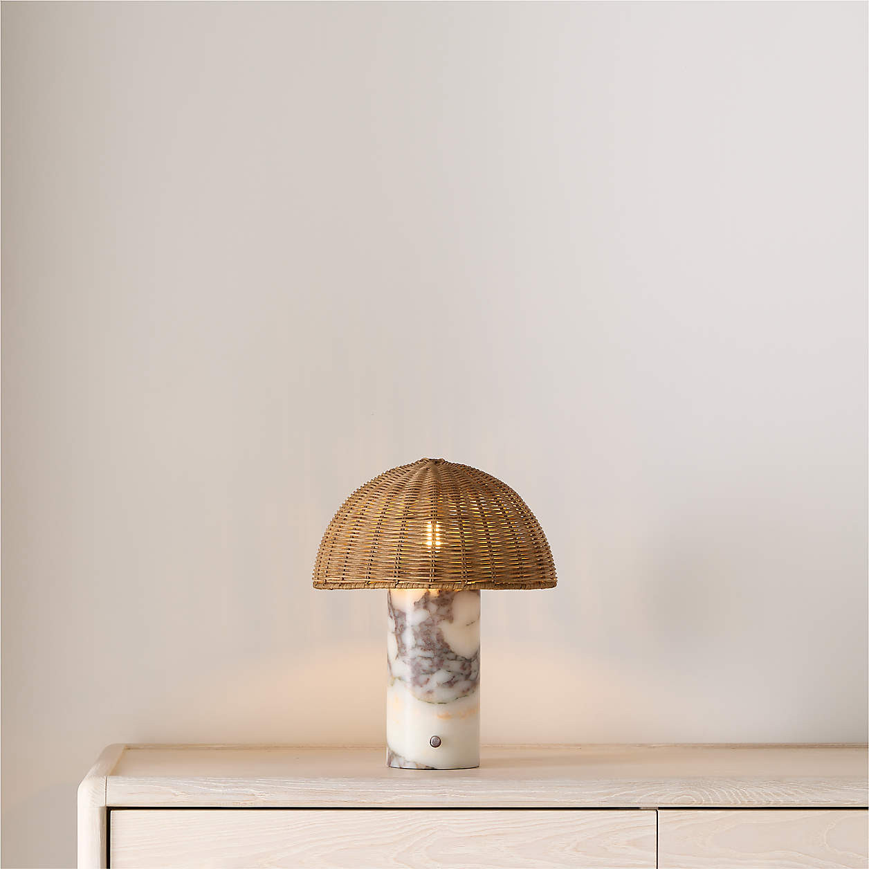 Seine Calacatta White Marble Mini Table Lamp with Rattan Shade 13" + Reviews | Crate & Barrel | Crate & Barrel
