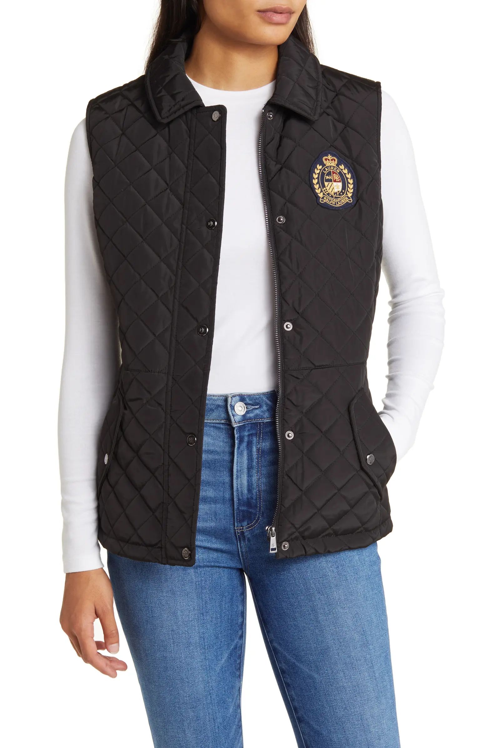 Crest Logo Recycled Shell Diamond Quilted Vest | Nordstrom