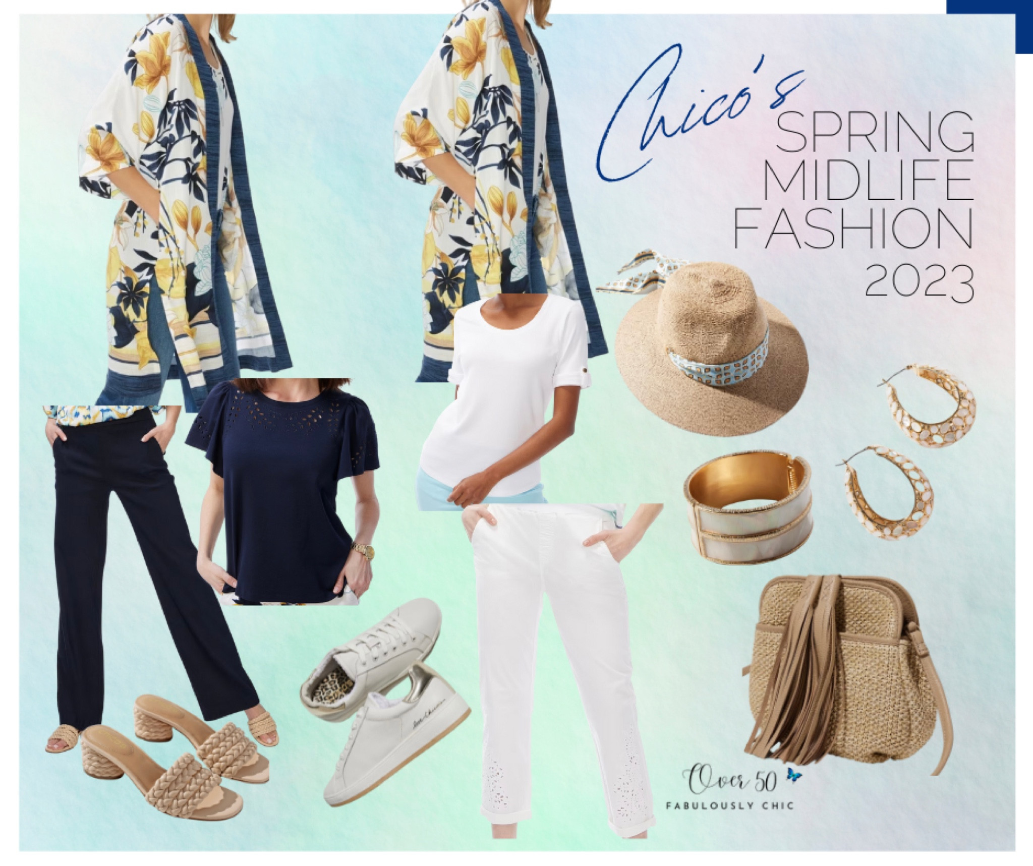 Showing a little love to CHICO’s today.

In these versatile spring/summer looks, I started with this travel-ready tropical print ruana. 

From there, you have to ask yourself, are ya feeling navy or white?

You can go with a navy top and pants, or 

White crop pants and cuffed stylish top.

SHOES: Braided leather sandals for lunch or a party.

Or go for cool comfort with these white sneakers.

ACCESSORIES: 
1. Straw hat with scarf wrap
2. Mother of Pearl gold-tone hoops
3. Mother of Pearl hinged bracelet
4. Neutral cross body bag with tassel 

Happy Spring, friends,

Xo, Jonet


#LTKtravel #LTKshoecrush #LTKstyletip