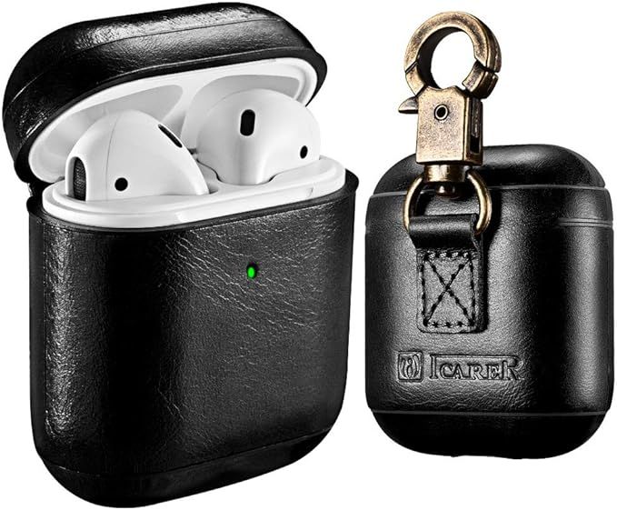 AirPods Leather Case, ICARER Genuine Leather AirPod case with Keychain and Led Light for Apple Ai... | Amazon (US)