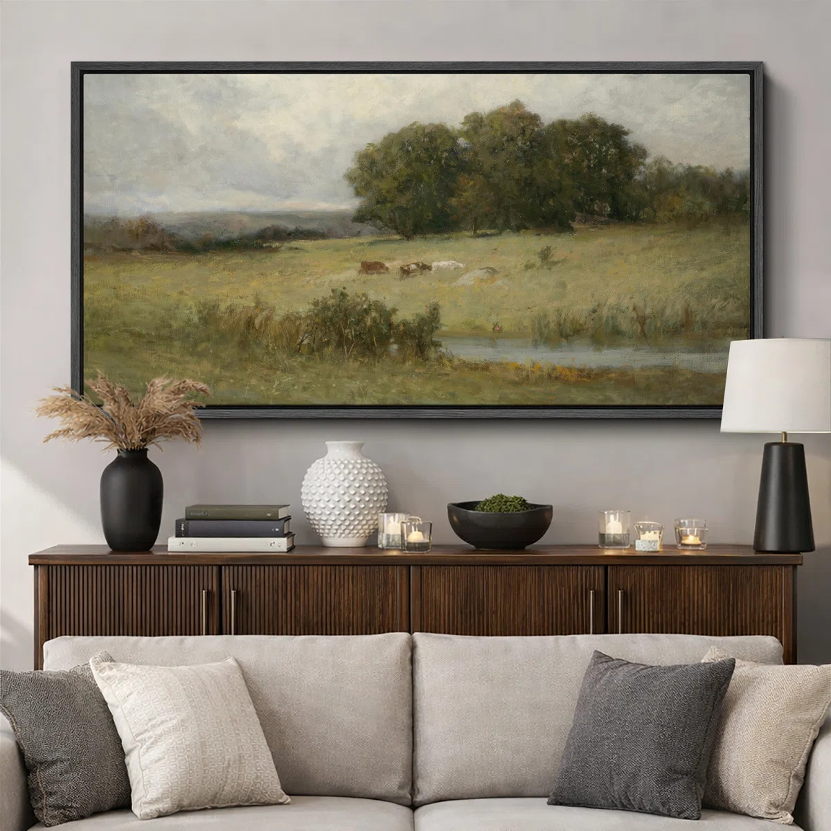 Pastoral Meadow With Cows Landscape Artwork, Living Room Dining Room Pictures, Framed Canvas Gicl... | Wayfair North America