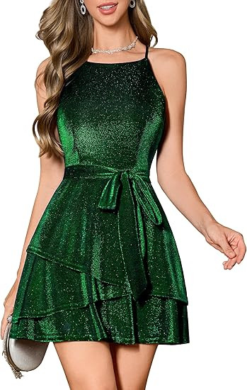 Wedtrend Sparkly Homecoming Dresses for Teens Aline Cocktail Dress Halter Christmas Party Dresses... | Amazon (US)