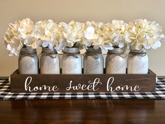 Home Sweet Home Mason Jar Table Centerpiece, Farmhouse Dining Table Centerpiece, Pretty Spring De... | Etsy (US)