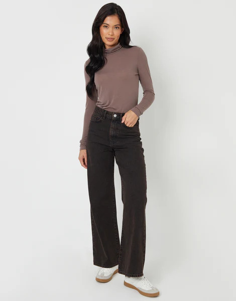 Women's Chocolate Wide Leg Denim Jeans | Threadbare