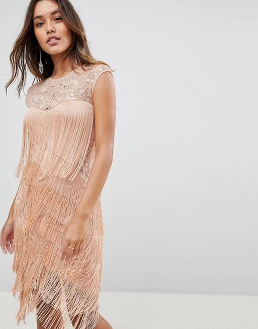 ASOS - Robe mi-longue transparente à franges et sequins | ASOS FR