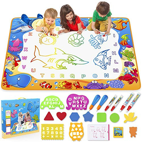 Water Doodle Mat - Kids Painting Writing Color Doodle Drawing Mat Toy Bring Magic Pens Educational Toys for Age 2 3 4 5 6 7 Year Old Girls Boys Age Toddler Gift | Amazon (US)