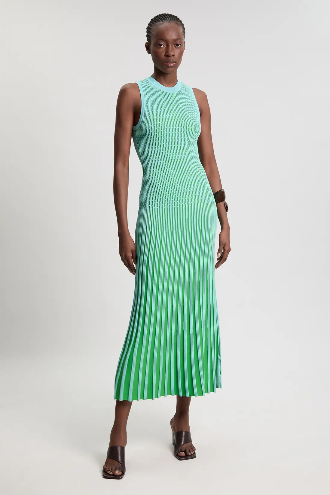 Petite Knit Stripe Stitch Detail Sleeveless Midi Dress | Karen Millen
